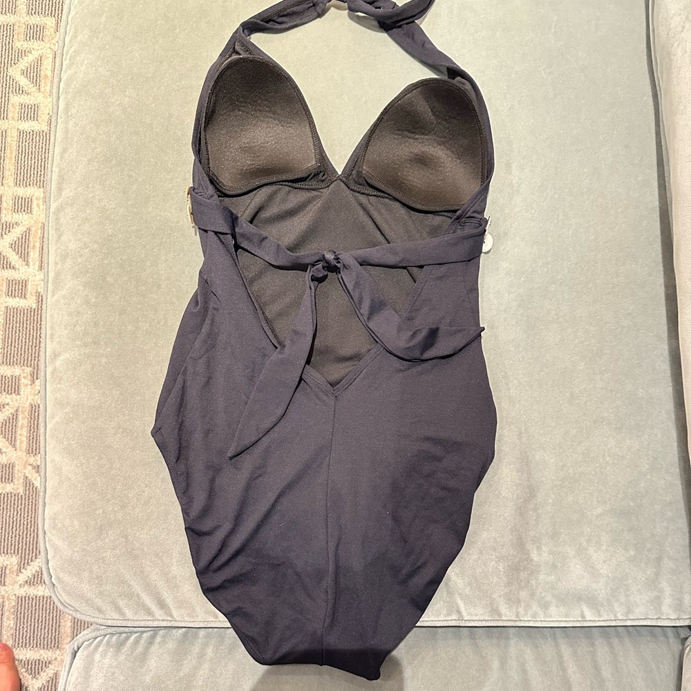 Elegant Black One-Piece Swimsuit with Mother of Pearl Button Embellishment NWOT - Picture 3 of 6